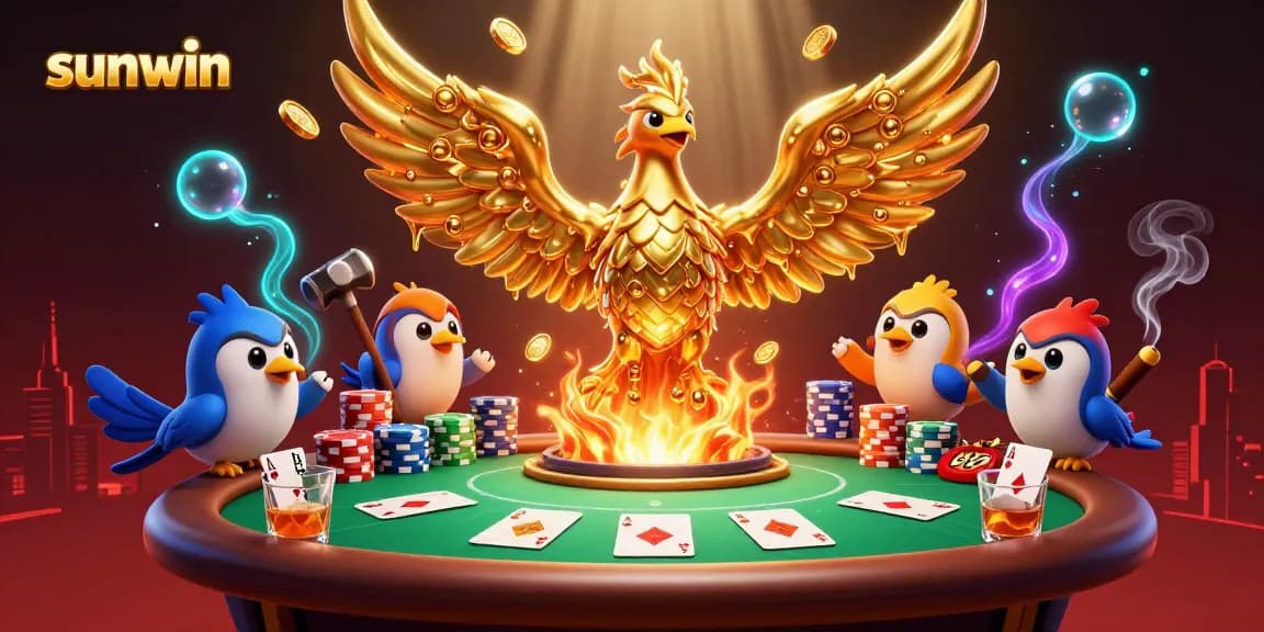 Engage in thrilling poker action with sunwin's epic phoenix and gold coin scene.