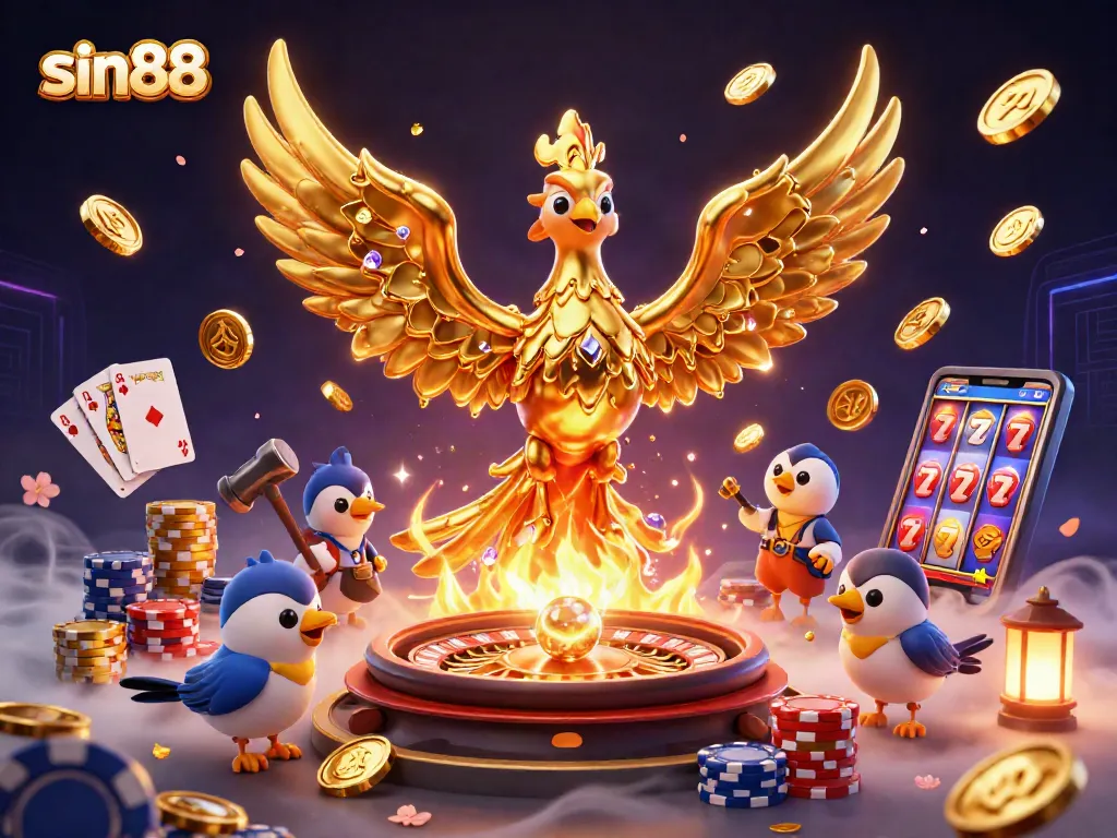 Experience thrilling gameplay at sin88 with a stunning golden phoenix and spectacular casino elements.