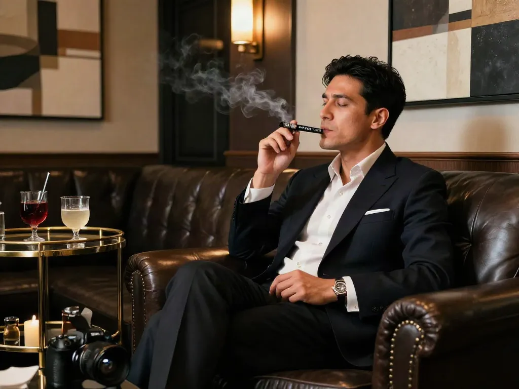Individual savoring ROKOK88 in a luxurious lounge exuding elegance.