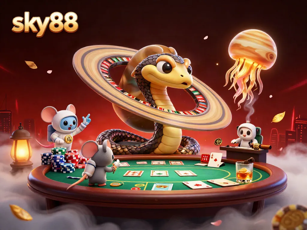 Engage in thrilling bets with sky88 featuring an exhilarating cosmic casino scene.